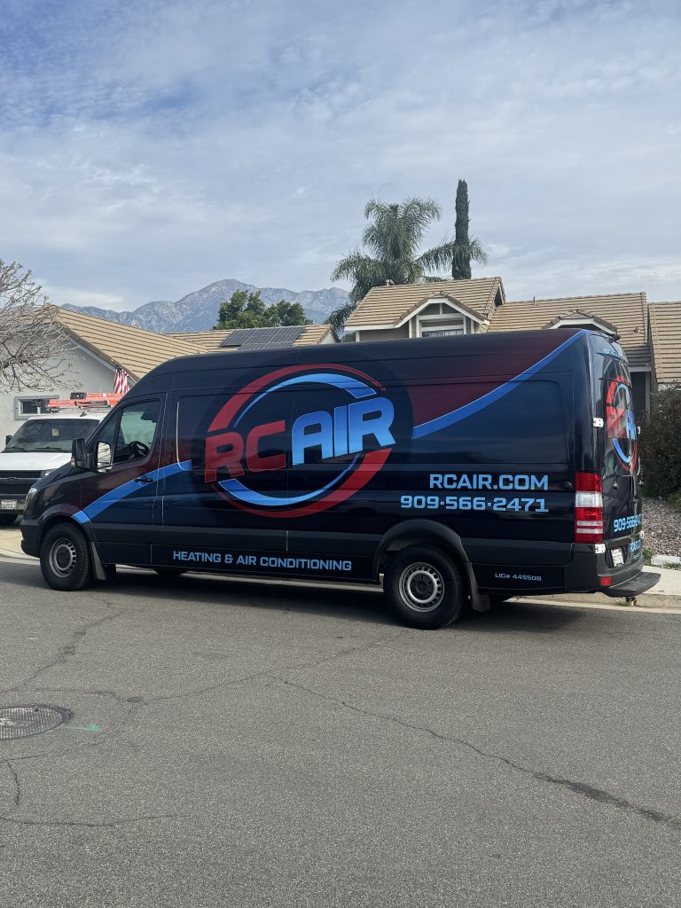 Our marked van on location at a heating repair job in Rancho Cucamonga